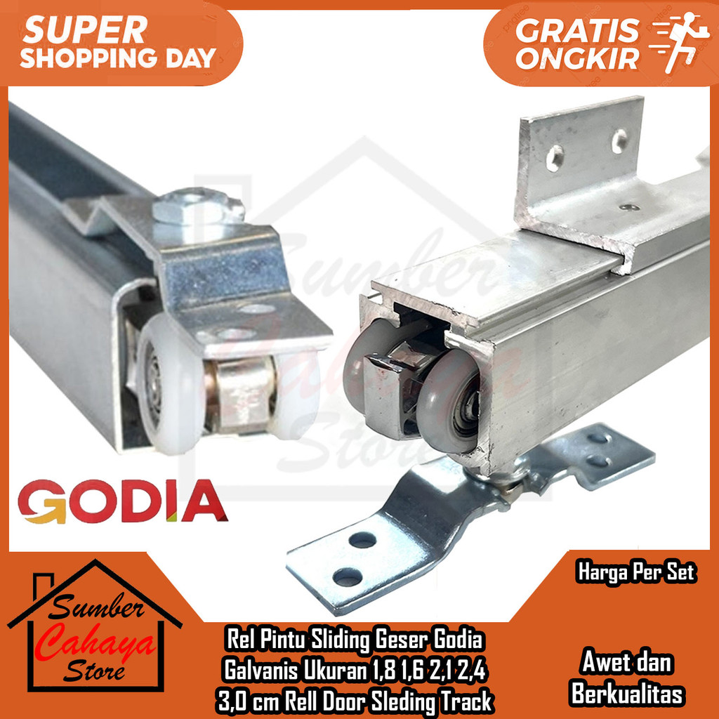 Godia Rel Pintu Sliding Geser Ukuran 1,8 1,6 2,1 2,4 3,0 Meter Rell Door Sleding Track Rail Siliding
