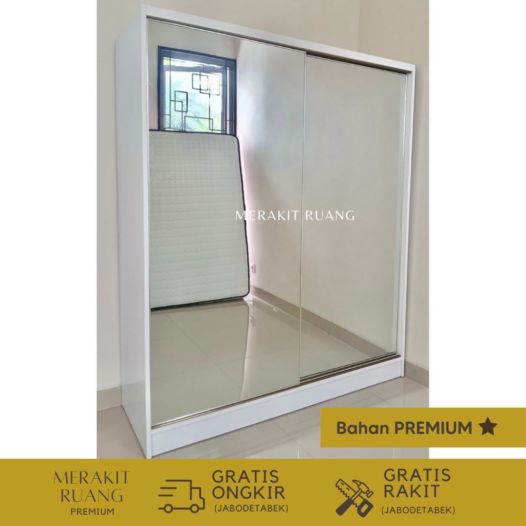 Lemari Pakaian Full Cermin Sliding 2 Pintu Premium Bahan Blockmin dan HPL TACO