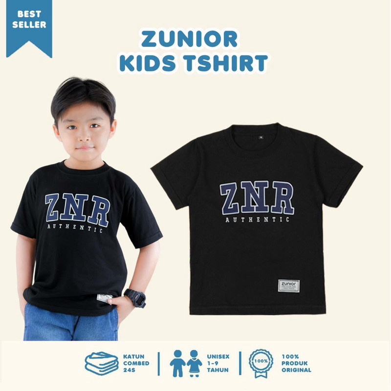 SELILINGSHOP Kaos Anak Basic Polos Laki-laki Zunior Edisi ZNR Warna Hitam Usia 1-9 Tahun