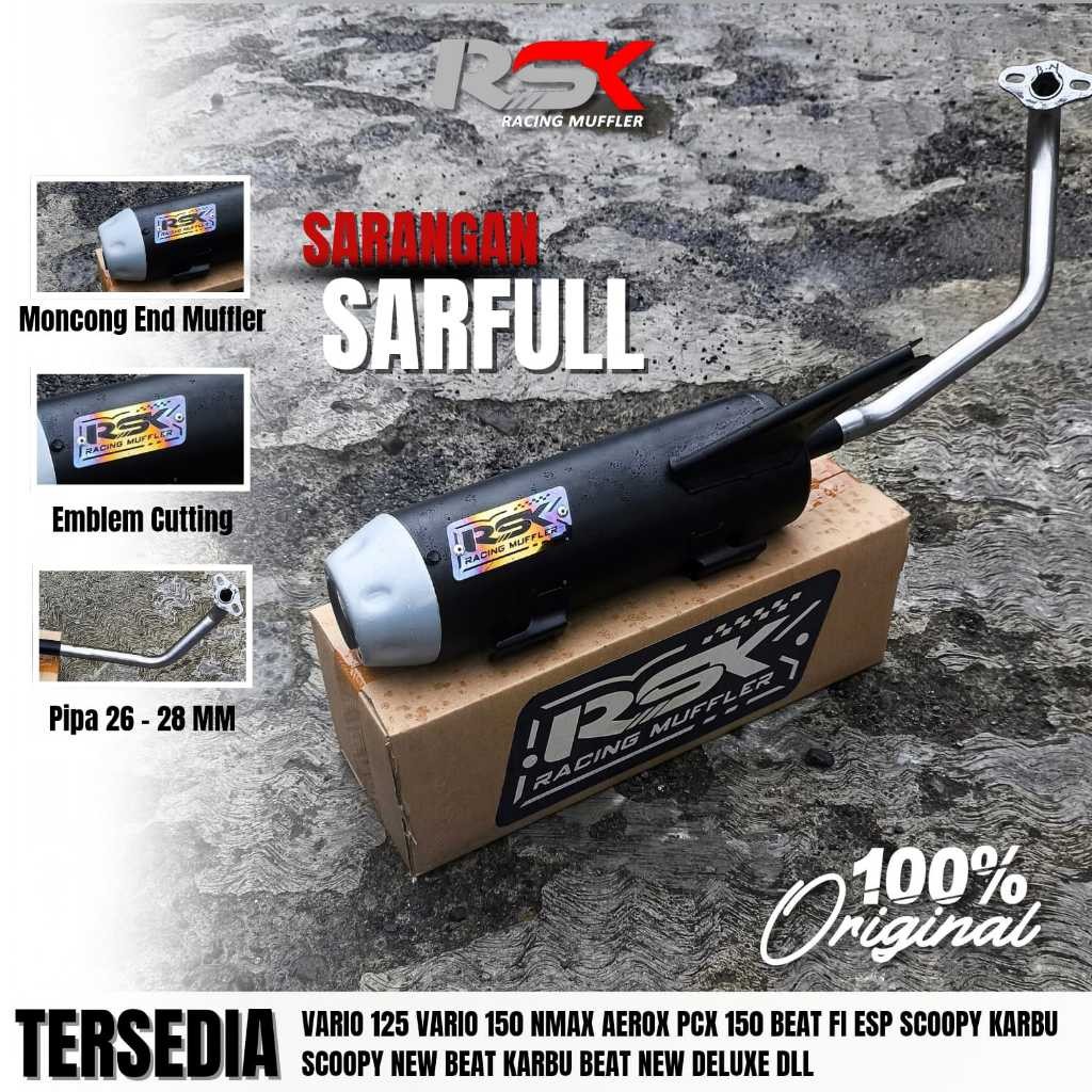 Knalpot Standar Racing RSK Street Series Suara Bass Adem Ngebas, Fullset Muffler Cover Leheran untuk