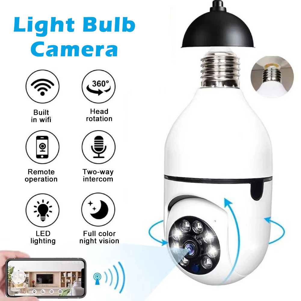 CCTV v380 pro outdoor Bohlam IP camera Kamera Wifi jarak jauh lewat hp 360° Wide 1080P HD CCTV Lampu