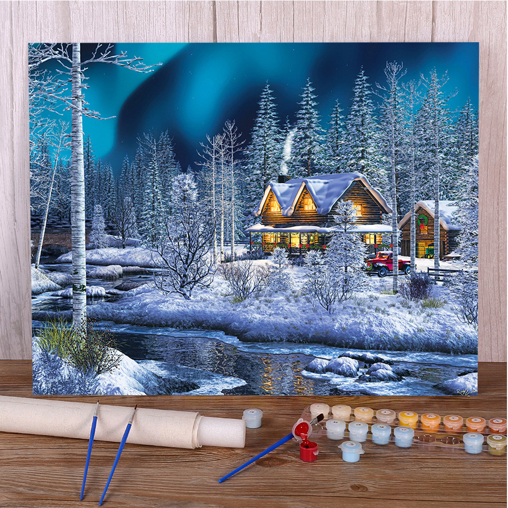

Landscape Winter House Painting By Numbers Set Oil Paints 40*50 Canvas Painting Wall Paintings For Children Wholesale Wall Art