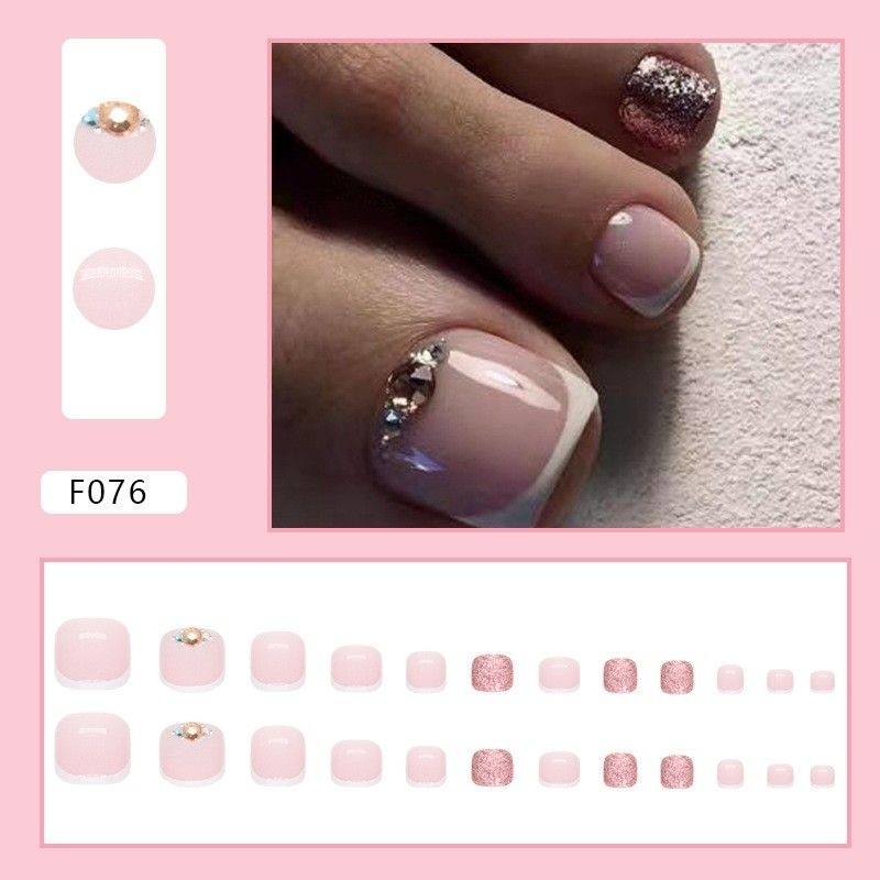 F076 - Kuku Cantik 24pcs set Kuku Palsu Fake Nails Box Free lem cair / lem jelly tahan air Kuku Pals