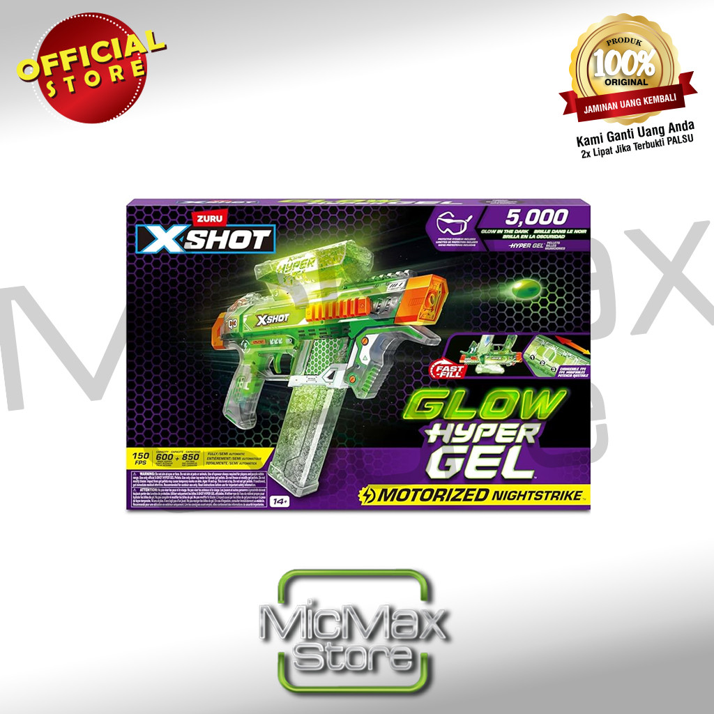 ZURU Xshot  X SHOT Hyper Gel Glow In The Dark NightStrike Blaster MOTORIZED 36782