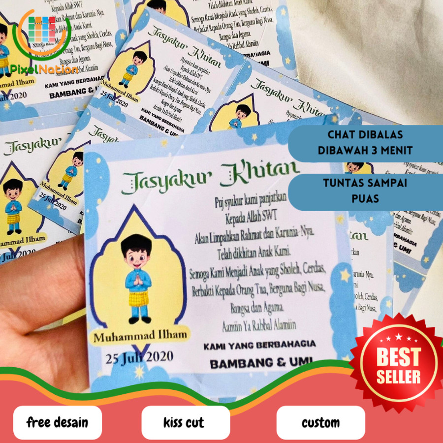 

PiNat 2-6 Stiker Khitan / Tasyakuran Walimatul Khitan Bulat Custom Unik bentuk kotak