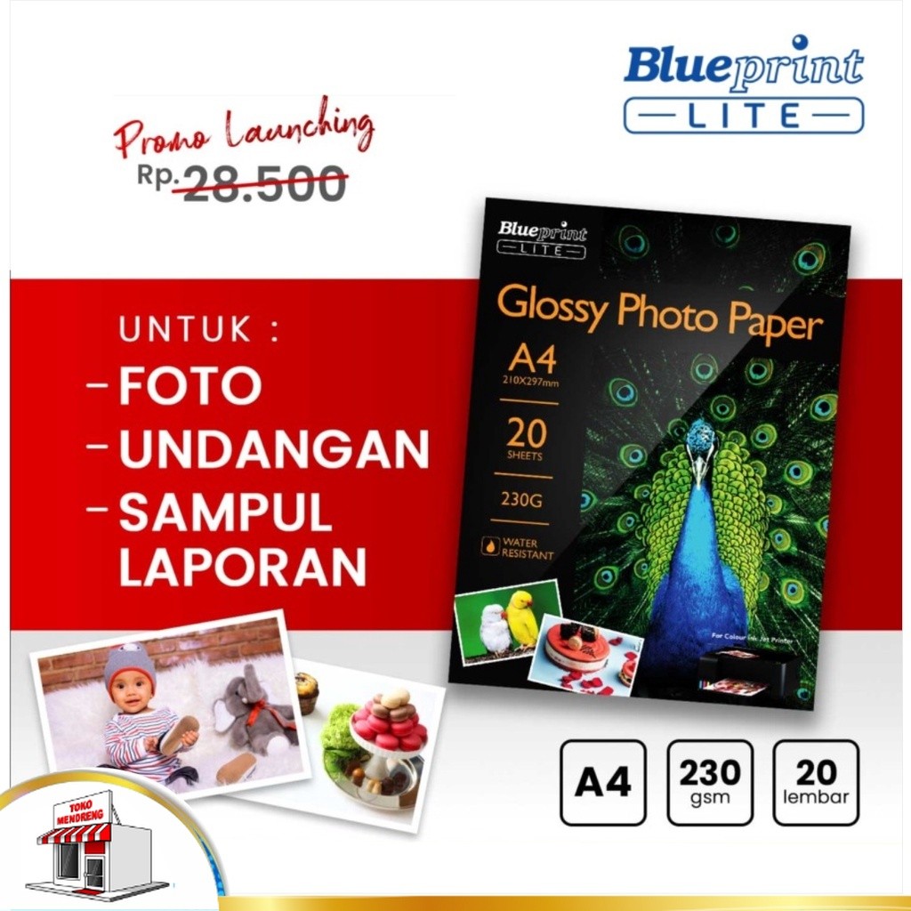 

Blueprint Lite Merak Kertas Foto A4 Tebal 230 Micron isi 20 lembar Glossy Photo Paper