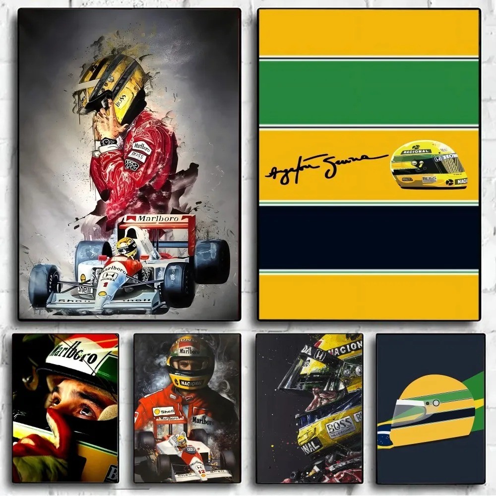

F1 Ayrton Tacing Driver Senna Poster No Framed Club Bar Paper Vintage Poster Wall Art Canvas Painting Bedroom Room Home Decor