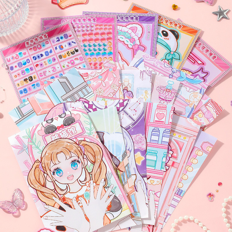 

4style 17pcs Kawaii girlish heart Nail Game Sticker Pack Creative Children's Hand Account DIY Puzzle Fun Quiet Book Scrapbook
