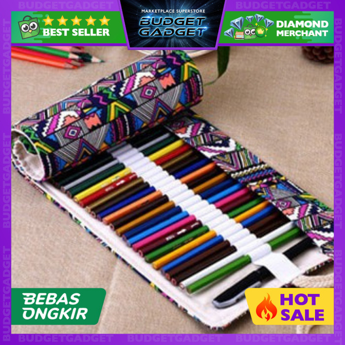 

[New Collection Kids] Tas Tempat Pensil Gulung Canvas 48 Slot 20 x 56cm Case Pensil Warna