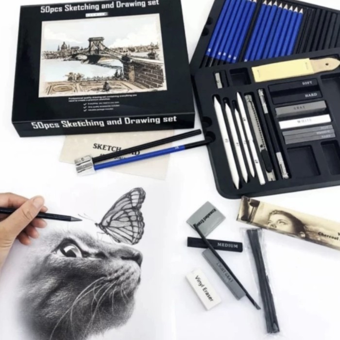

promo -Sketching 40 Pcs Pencil Set Drawing Kit Tools Pensil Gambar Sketsa Art