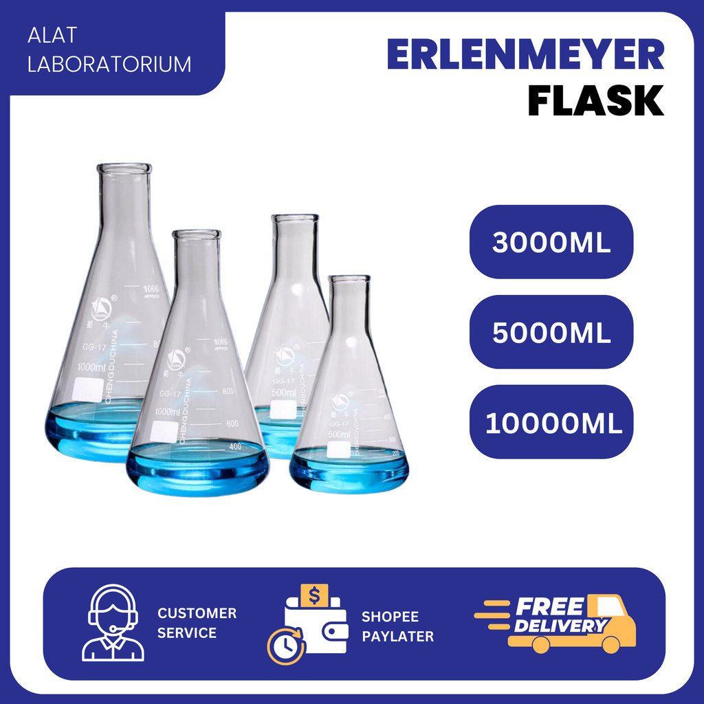 SHUNIU Labu Erlenmeyer Flask Gelas Kaca Narrow Neck3000/5000/10000 ml Peralatan Percobaan Kimia