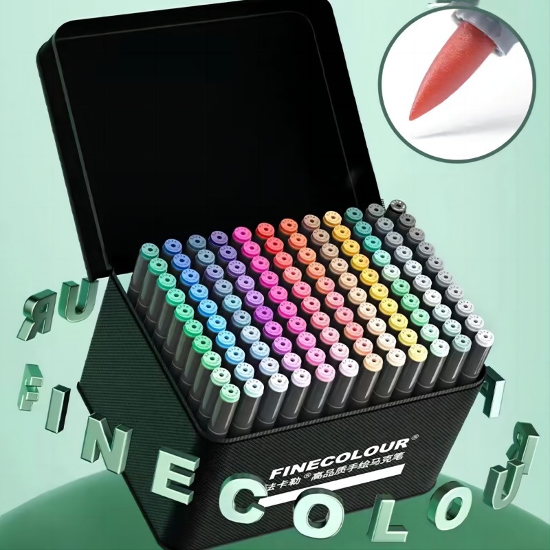 

FINECOLOUR EF103 Dual Heads Professional Art Markers Pen 12/24/36/48/60/72 Colors Oily Alcoholic Marker Soft Head Round Rod