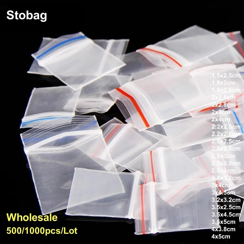 【Barang spot】StoBag 500/1000pcs Grosir Kantong Ziplock Mini Transparan Berwarna Paket Perhiasan Ters