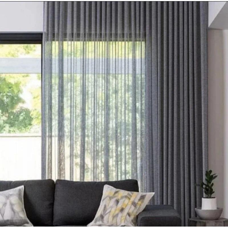 Gorden vitrase abu-abu dan putih polos transparan dalaman gorden model kawat s plisket