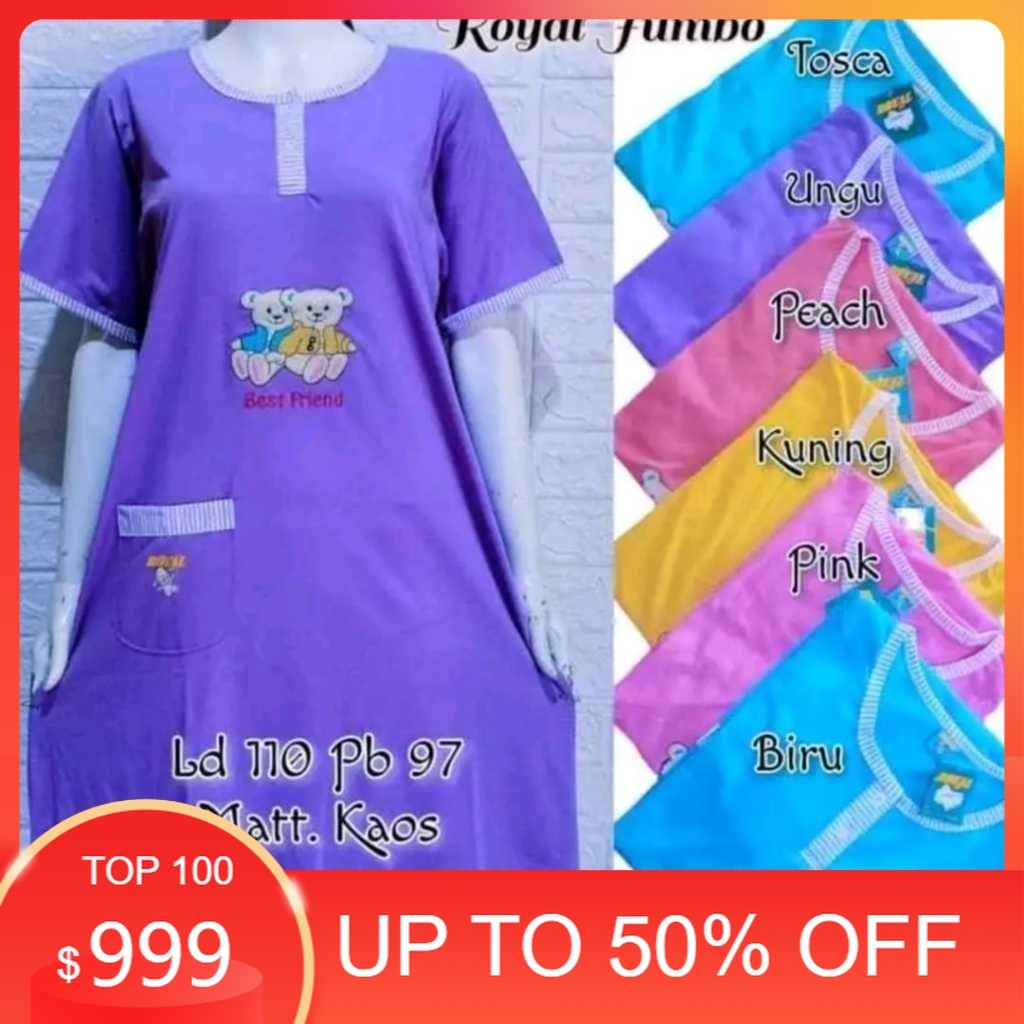 Baju tidur daster kaos wanita standar/jumbo babbydoll bahan kaos premium tebal LD 100-115