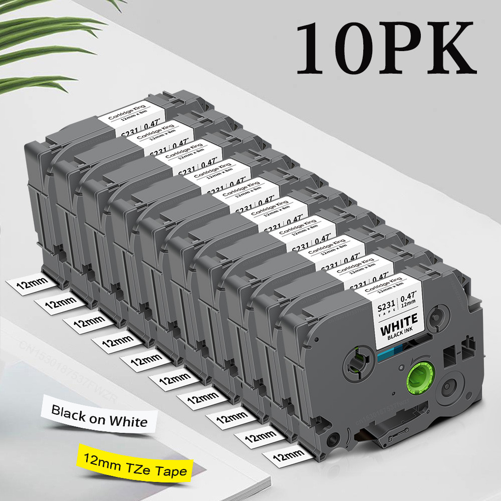 

10PK TZe-Strong Adhesive-Tapes TZ S231 S241 S631 6/9/12/18mm Laminated Label Compatible for Brother Ptouch PT-H110 Label Maker