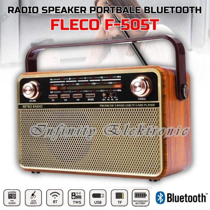 TERLARIS Radio Speaker Bluetooth Digital Portable Jadul Mp3 Fleco F-505t | Radio Retro 3 Band Fm/Am/