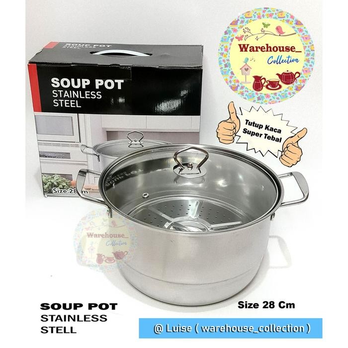 Calypso Panci Steamer Stainless 28cm tutup kaca / Panci kukus 28cm / Panci Steamer Calypso 28cm dand