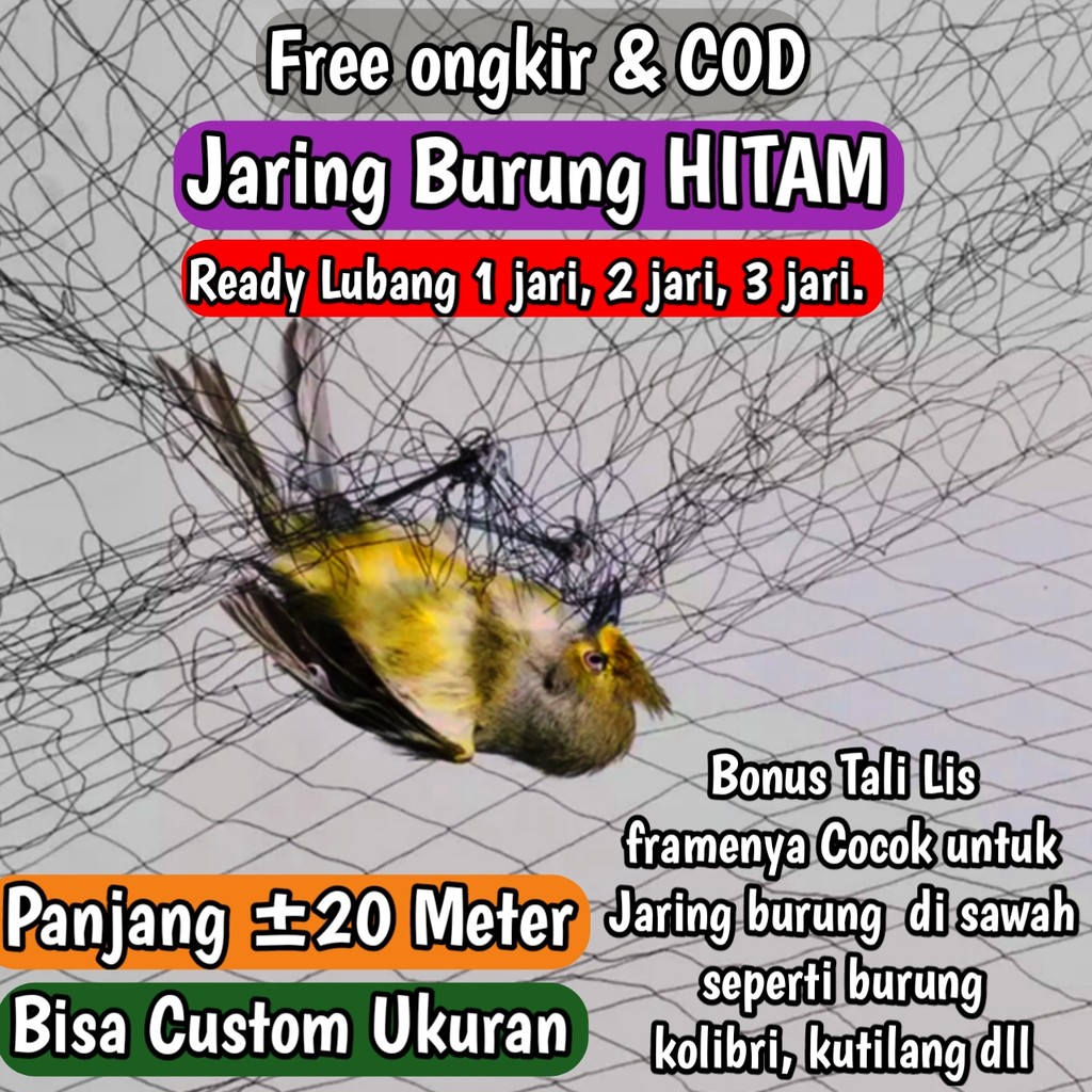 jaring burung Sawah Lubang Kecil Panjang 25 meter warna hitam