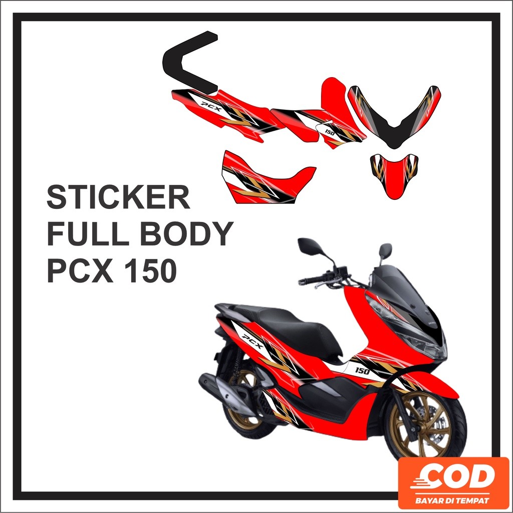 Stiker Striping PCX 150 Decal Variasi Aksesoris Dekal Motor Honda PCX 150 Old Full Body merah putih