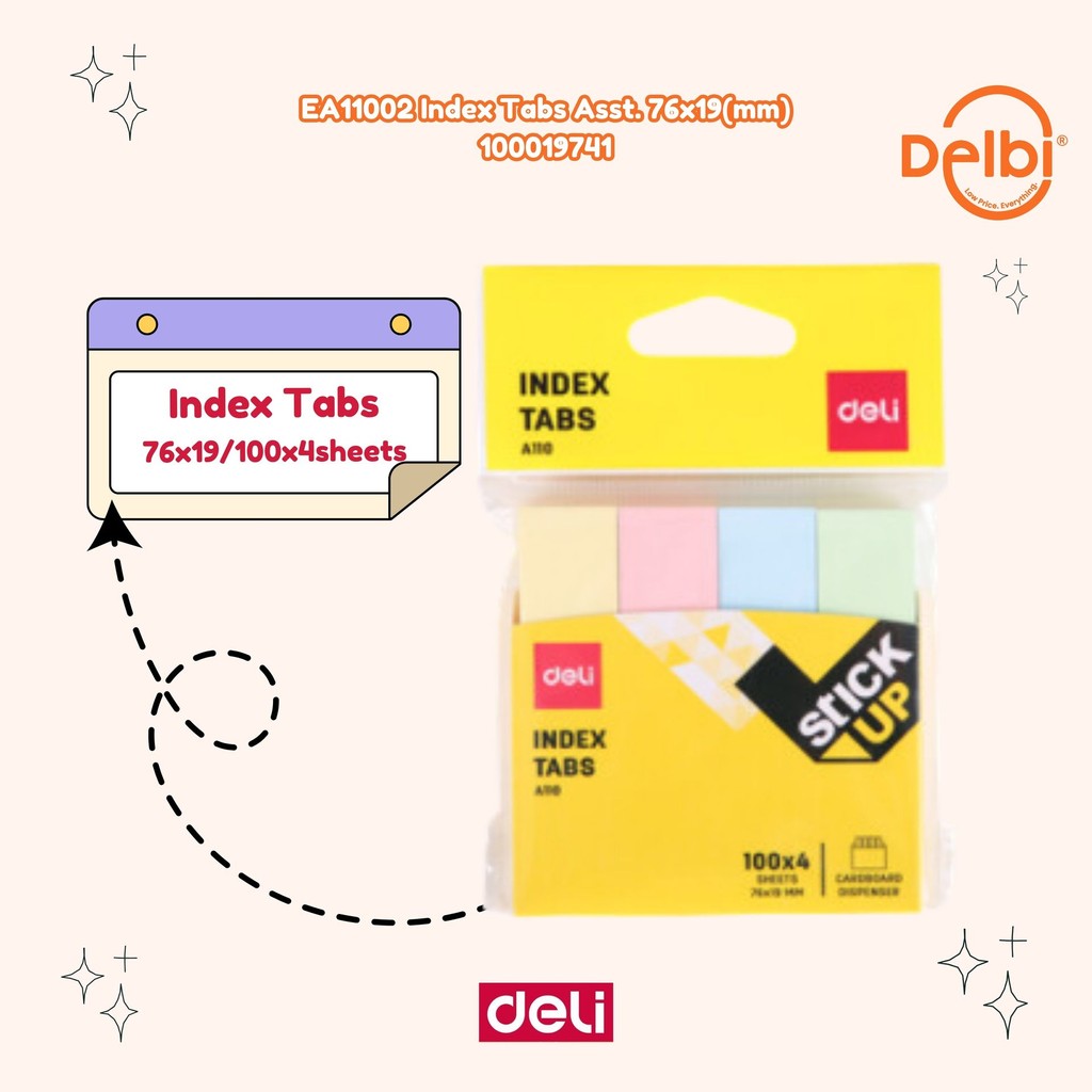 

DELI PAPER INDEX TABS EA11002 Index Tabs Asst. 76x19(mm)