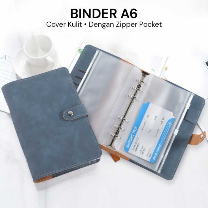

Binder Notebook A6 Diary Cover Kulit with Zipper Pockets 6 PCS - Biru