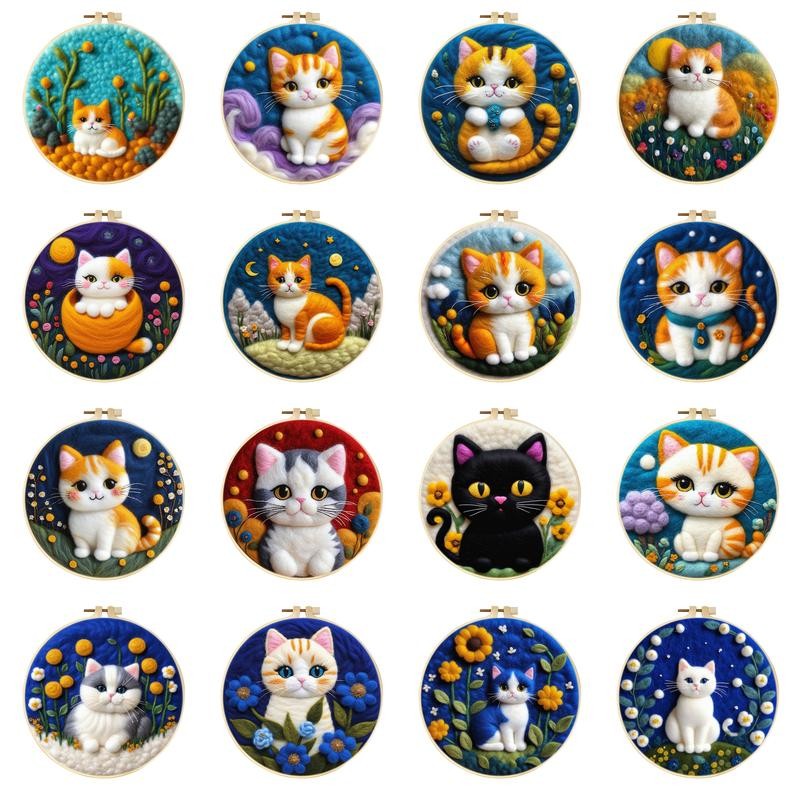 

CHENISTORY Needle Felting Painting With Frame Kit Cute Cat Handicraft Embroidery Needle Wool Painting Kits Beginners Home Decor