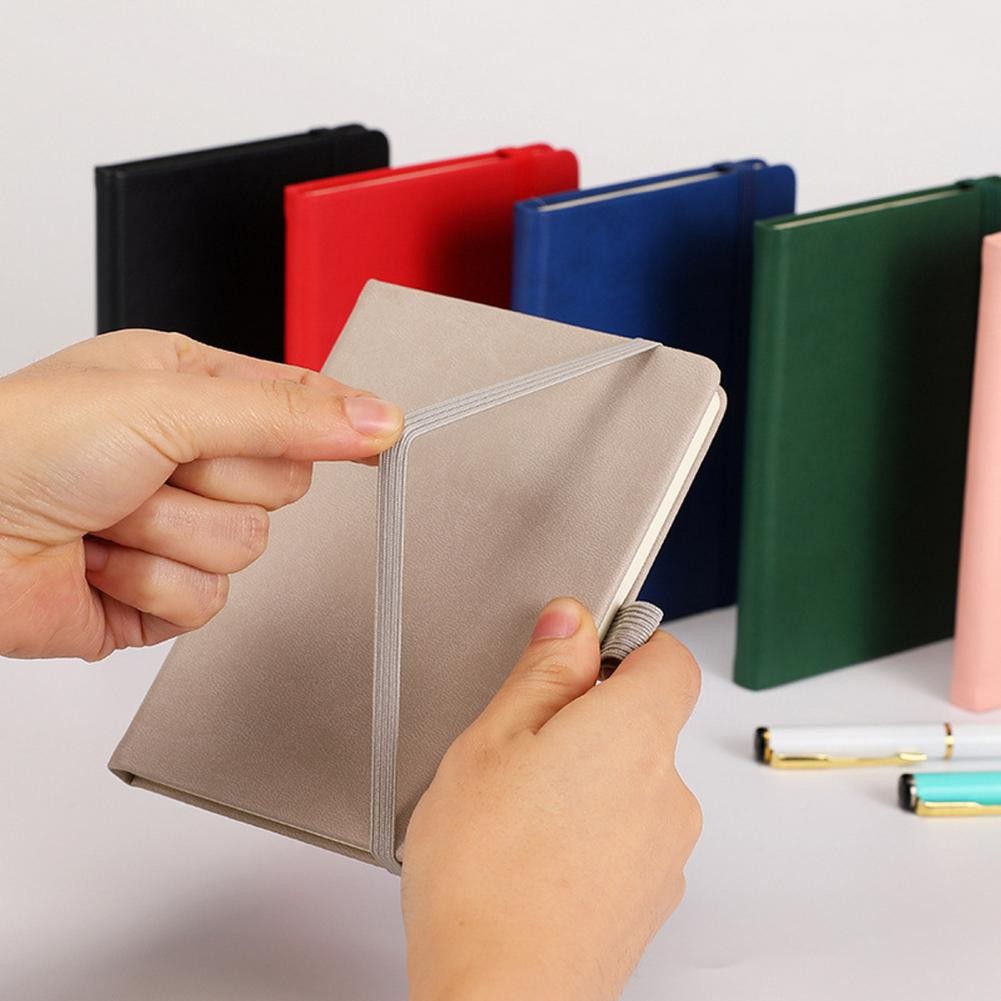 

A6 Pocket Notebook Faux Leather Hardcover 200 Pages Elastic Band Pen Holder Mini Journal Dairy Planner Student Supplies