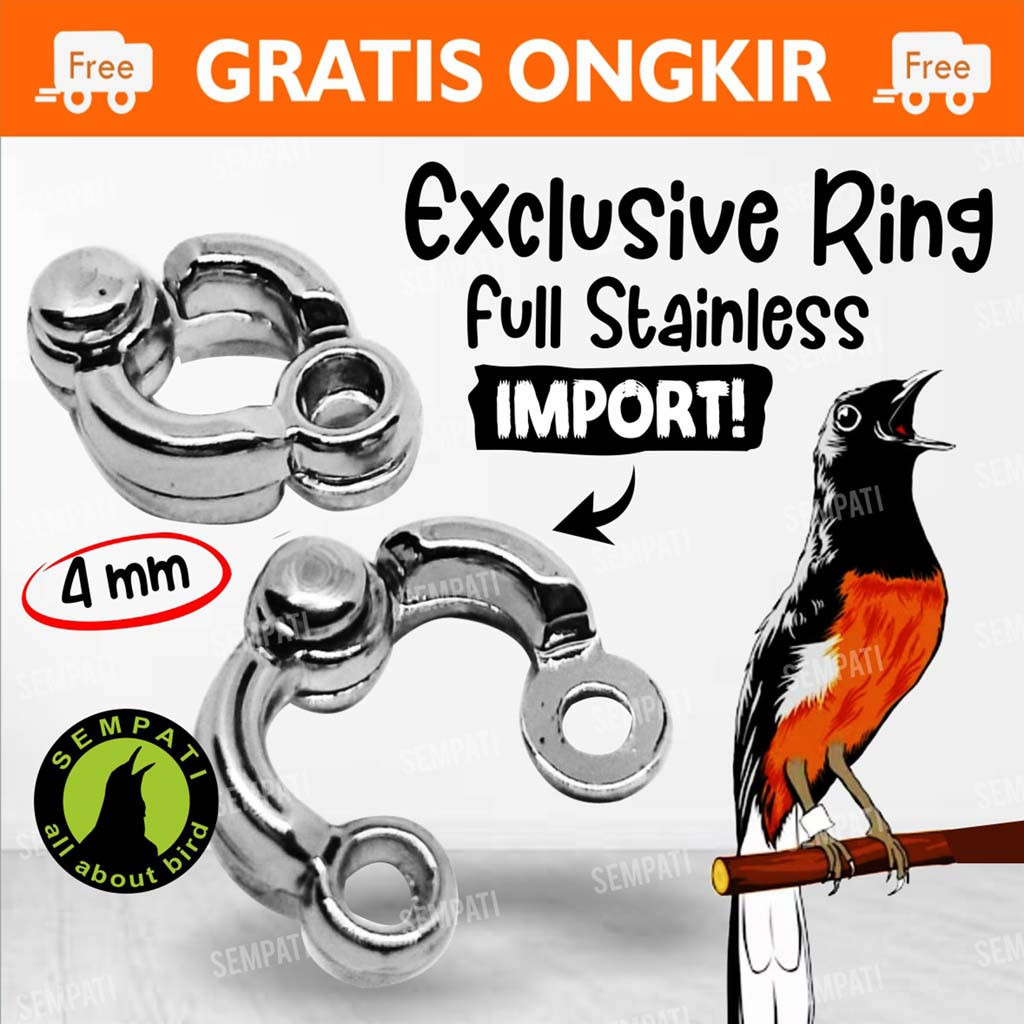 SEMPATI RING BORGOL RING KAKI BURUNG 4 MM 4MM GELANG CINCIN STAINLESS STEEL LATIH MURAI BATU KACER R