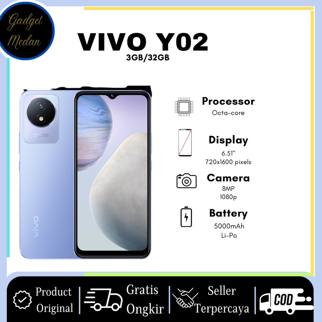 HP Vivo Y02 RAM 3/32 NEW Garansi Resmi Vivo - Gadget Medan