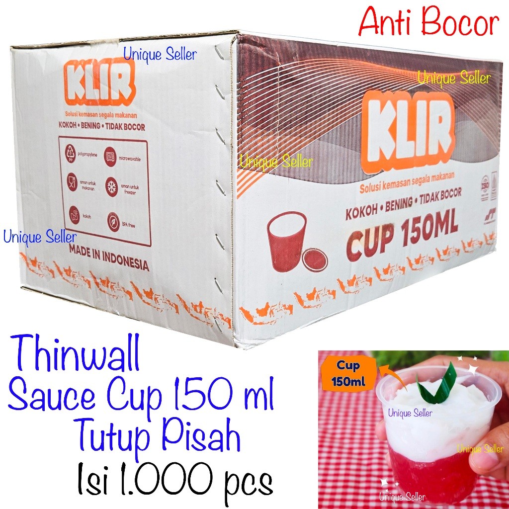 [1Dus] Thinwall Cup Puding 150 ml Tutup Pisah KLIR isi 1.000 pcs / Thinwall Sauce Cup 150 ml / Tempa