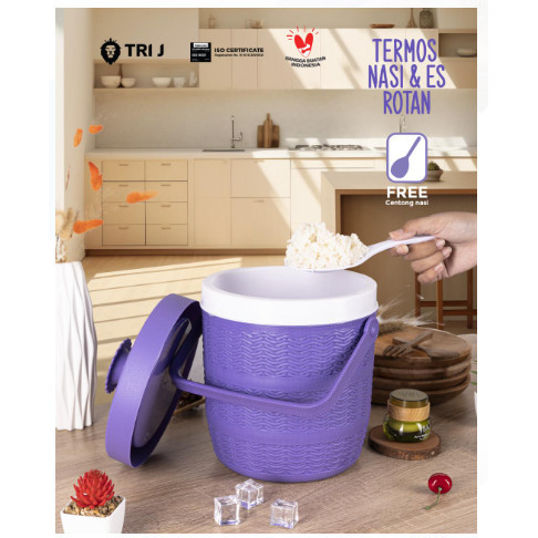 Mini Rice Bucket Motif Rotan 6.5 L / Termos Nasi & Es Batu / Wadah Penyimpanan