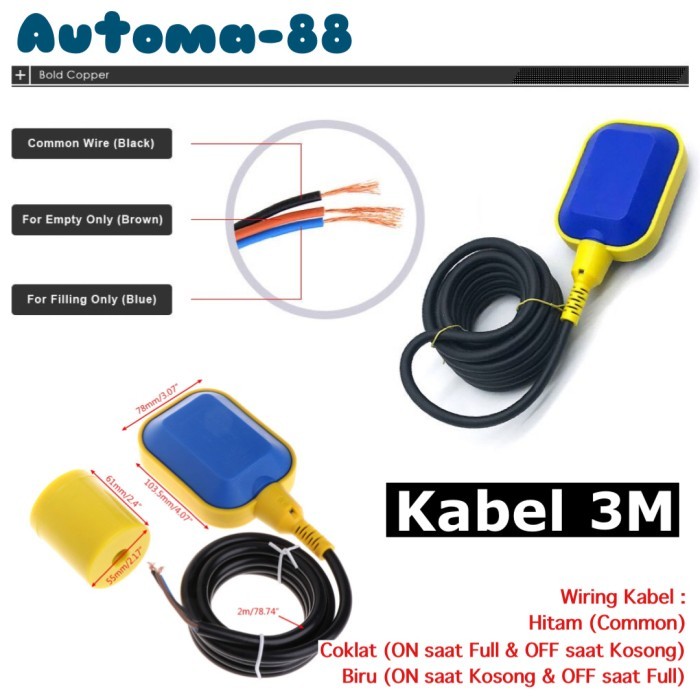 GG88 Otomatis Pompa Celup 3m Float switch Radar pelampung tandon tangki air