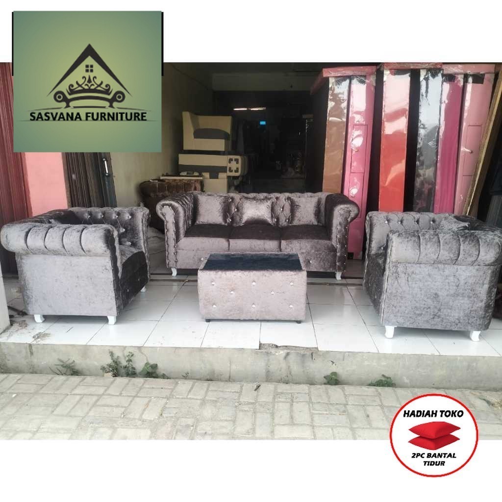 (FREE BANTAL TIDUR) Sofa emas sofa gold sofa bludru minimalis kuningan cirebon Indramayu majalengka 