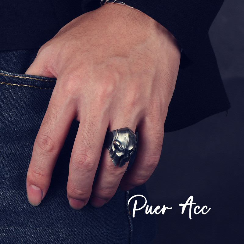 【Puer acc】Cincin tengkorak merek fesyen retro Cincin Spartan perak Thailand 925 Cincin anti karat Re