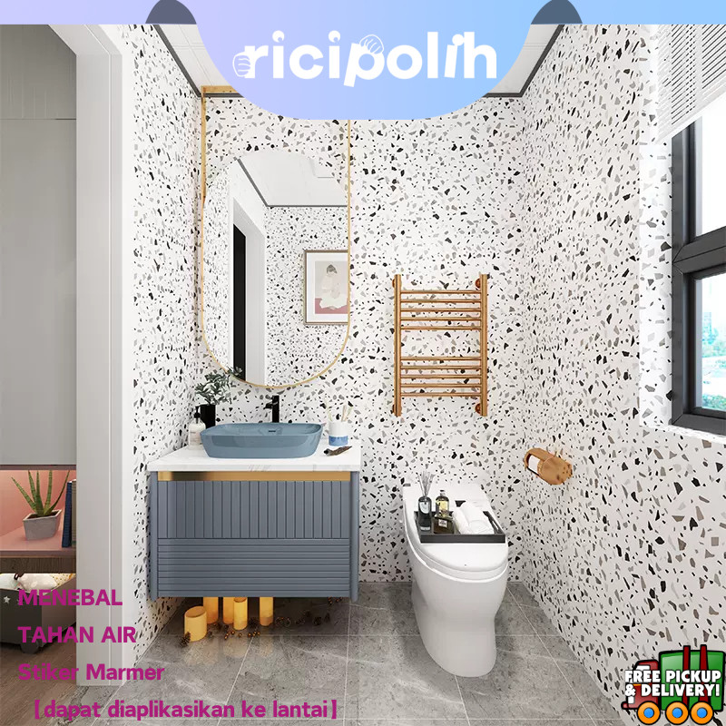 Wallpaper Kamar Mandi Anti Air 61*300cm Stiker Lantai Keramik Perekat Diri Tebal Motif Terrazzo Stik