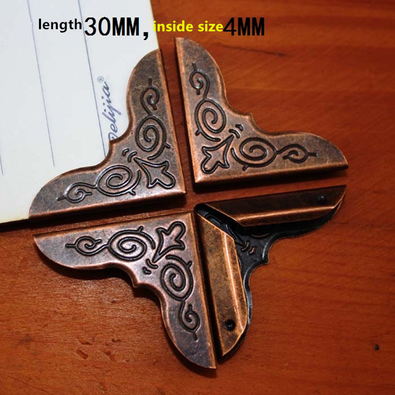 

Bronze Book Scrapbooking Albums Menus Corner Protectors Metal Corners For Books,Pattern Carved,30*30*4mm,Inside size 4mm,8PCs