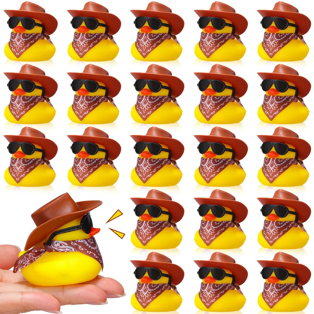 12sets Cowboy Rubber Duck with Cute Mini Cowboy Hat and Scarf and Sunglasses Mini Bath Rubber Duck S
