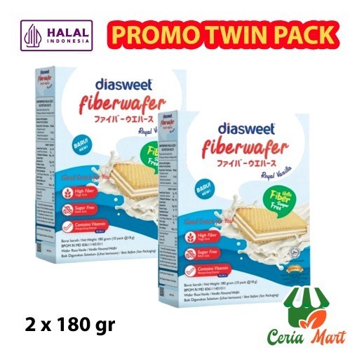 

Biskuit Diabetes Diasweet Fiber Wafer Sugar Free 180 gr Vanilla TWIN PACK Fiberwafer Tanpa Gula