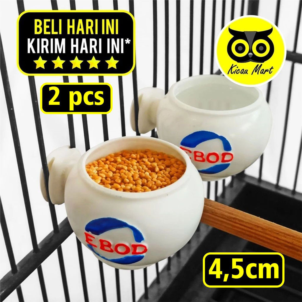 KICAU MART Cepuk Fiber Ebod Jaya Fullset Wadah Tempat Pakan Minum Burung Cepuk Cangkir Fiber Putih E