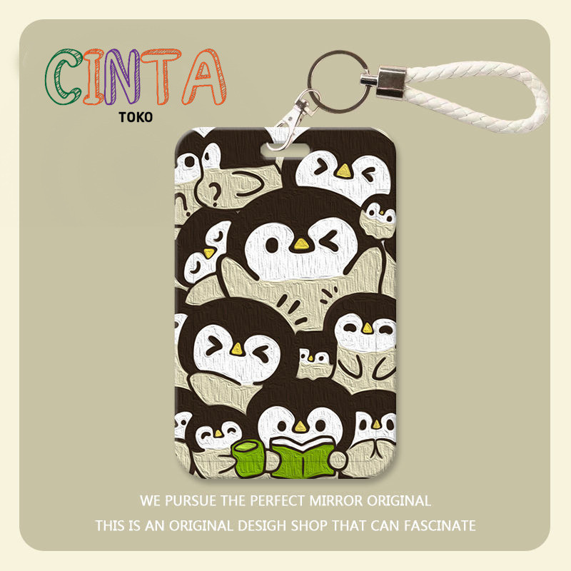 

Cute penguin cute student campus card meal card holder bus Yangcheng pass access control work card protective shell card holder hand strap