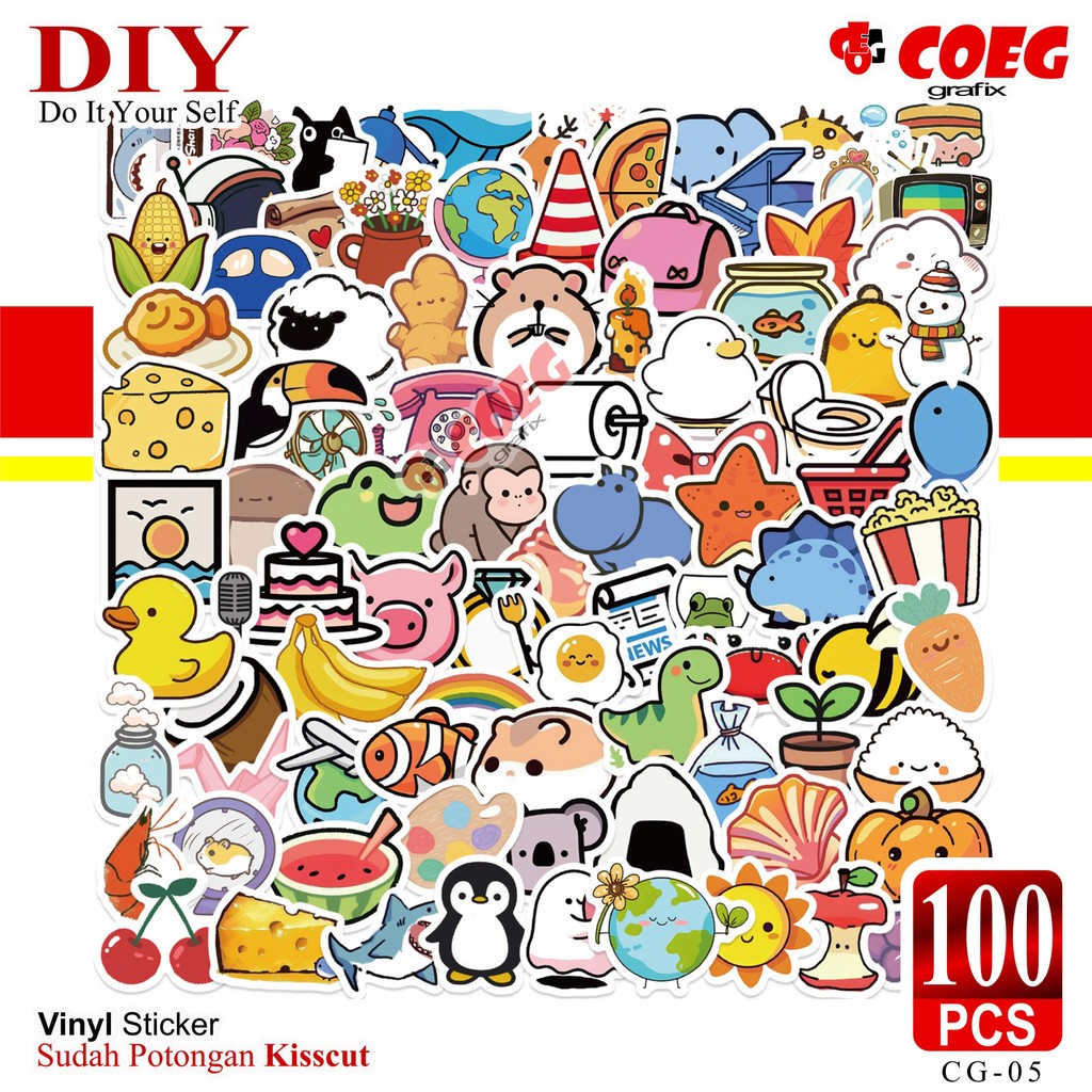 

Sticker Pack MINI Lucu Hewan & Makanan CG-05 | 100 pcs | Vinyl Premium, Dicutting Presisi, Tahan Air, Beragam Desain