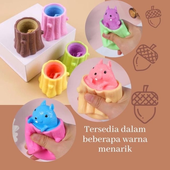 Mainan Spit Bubble Pop It Squishy Karakter Bebek Balon Karet Silikon - Tupai Biru
