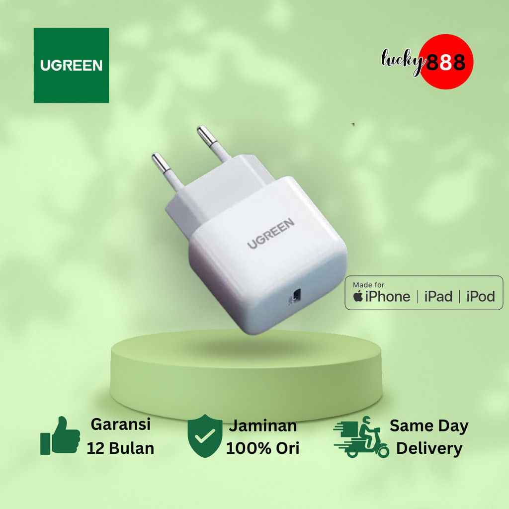 Kepala Charger Ugreen Mini PD 20w + Kabel USB Type C To Lightning iPhone 11 12 13 - 10220