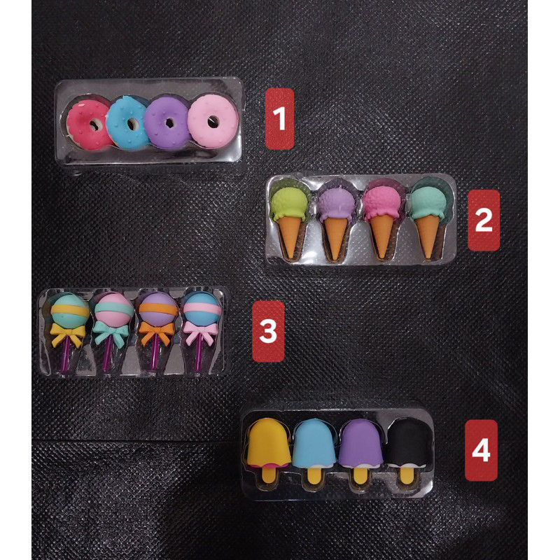 

(MGS) Penghapus 4 Pcs / Set Lucu Bentuk Es Krim Karet Hapus Lolipop Donat Pensil Karakter Sweet Eraser Anak Sekolah Karakter 4pcs Bentuk Makanan Donut Ice Cream