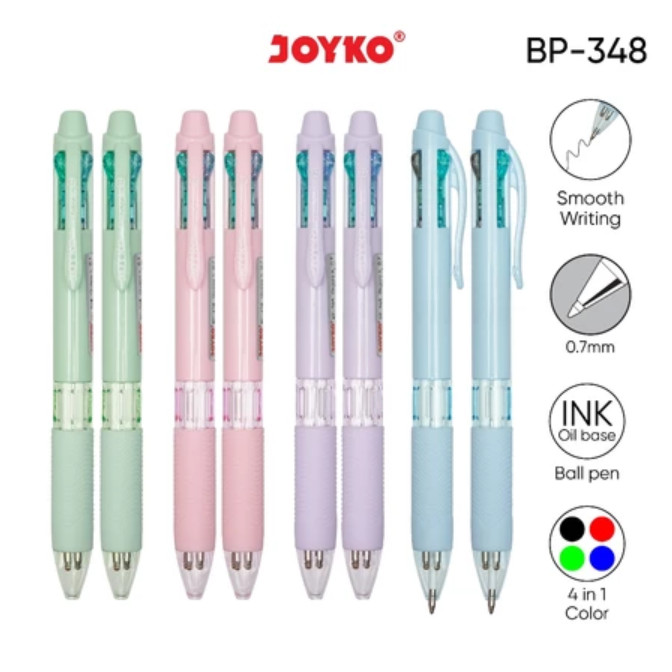 

Ball Pen Bolpen Pulpen Pena Joyko BP-348 Quaco 4 0.7 mm 4 Warna Colors - Pulpen 4 Warna Joyko