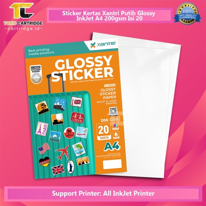 

Sticker Xantri Matte Doff InkJet White A4 190gsm Paper Stiker 190 gsm / Sticker Kertas Xantri Putih Glossy Ink Jet 200gsm 200 gsm Isi 10 20 Lembar