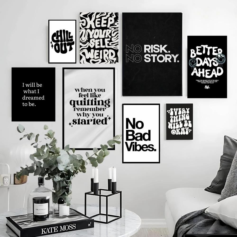 Hiasan Dinding Poster Aesthetic Kayu Quotes Hitam Putih - Bahan Papan Kayu MDF & FRAMEBLOCK