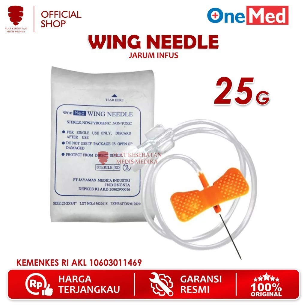 Onemed Needle Wing 25G Jarum Infus Infusion Set Kupu 25 G Sterile Box Medis