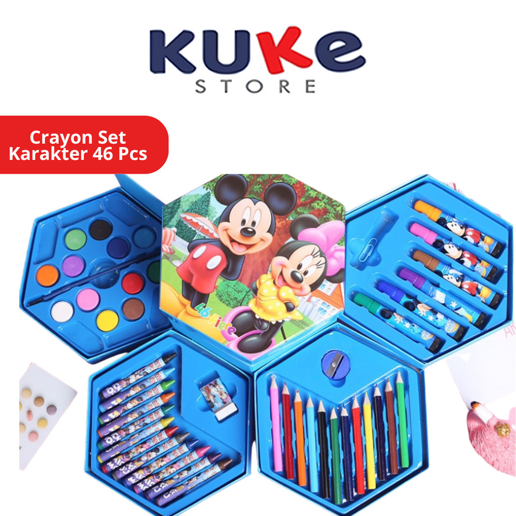 

KUKE Crayon Set Karakter 46 Pcs - Peralatan Menggambar Mewarnai Isi 46pcs Krayon Pencil Warna Cat Air Spidol Box Kartun Lucu Paket Kit Supplies Painting Set Alat Tulis Seni Lukis Perlengkapan Sekolah Edukasi Anak BermainSD PAUD